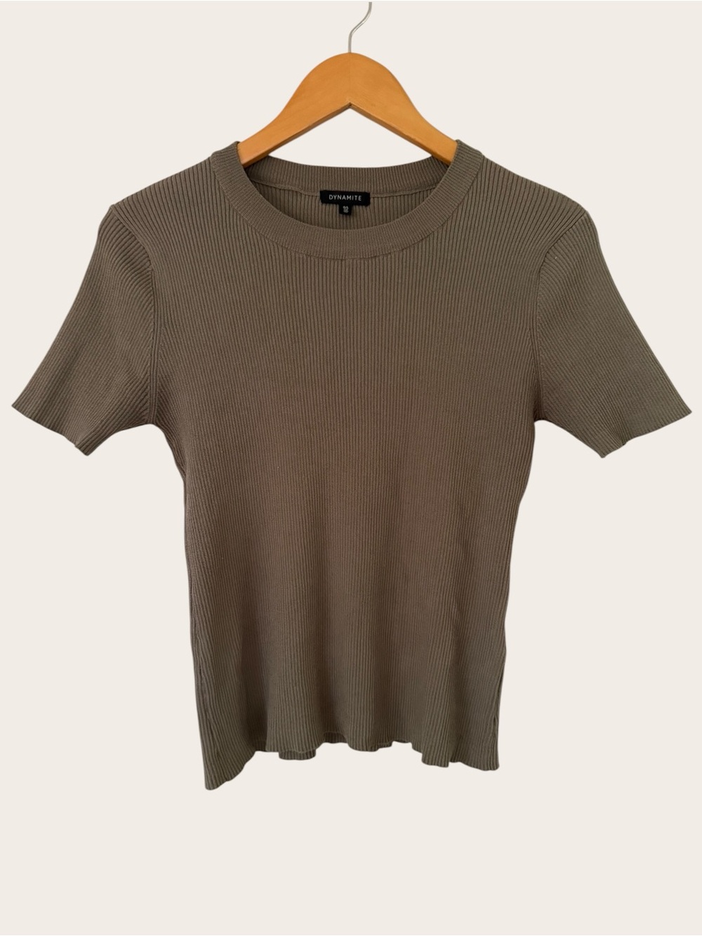 Dynamite Olive Ribbed Short Sleeve Crew Tee
